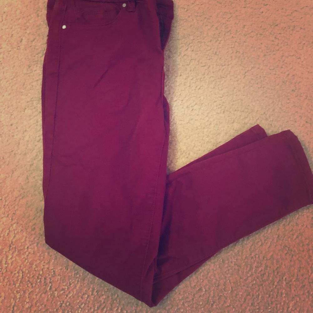 High waisted skinny jeans, wine color